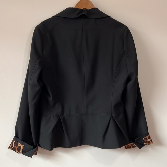 Express Design Studio Vintage Black Padded Blazer w/ Cheetah Lining - Size 10 - Picture 2 of 11